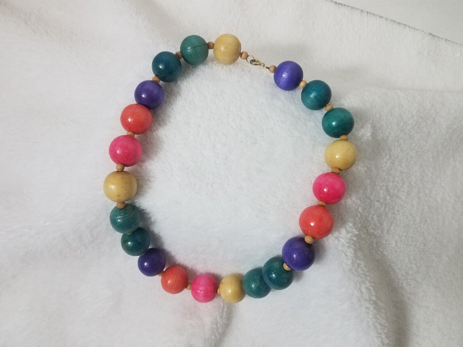 Vintage 1980s Multi-color Pastels Beaded Wooden Choker Style Necklace