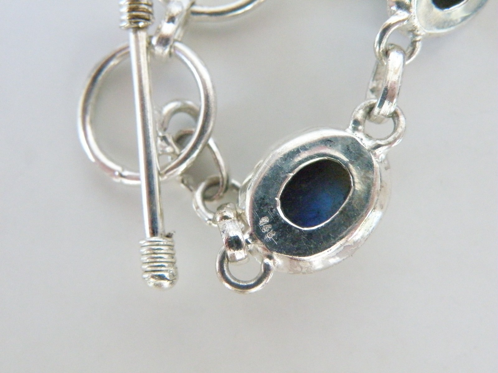 Vintage Sterling Silver 925 Labradorite Tennis Link Adjustable Station Bracelet