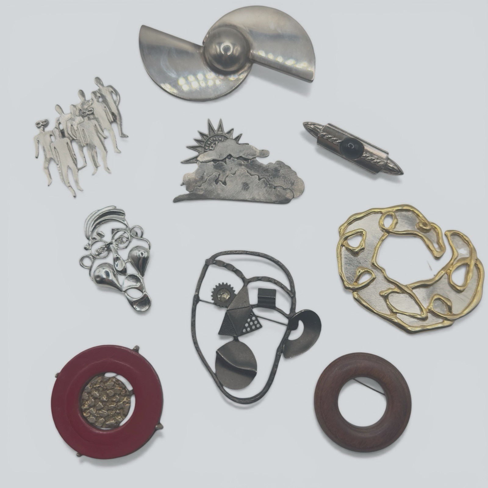 Abstract Modernist Brooch Pins Lot of 9 Vintage 60’s-80’s Silver Tone Geometric