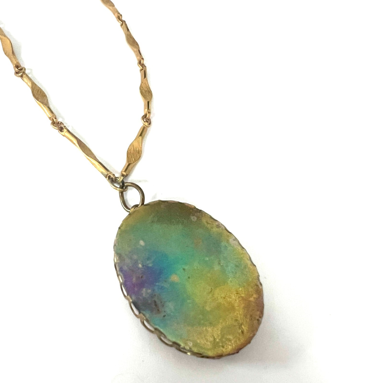 Vintage Gold Tone Cable Chain Necklace With Purple & Gold Pansy Pendant 24″