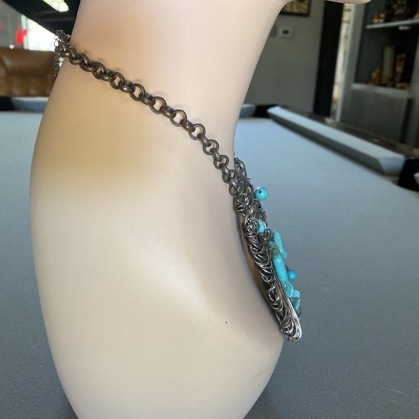 Stone Beads Wire Choker Necklace OOAK Brutalist LARP Cosplay Costume Jewelry 25”