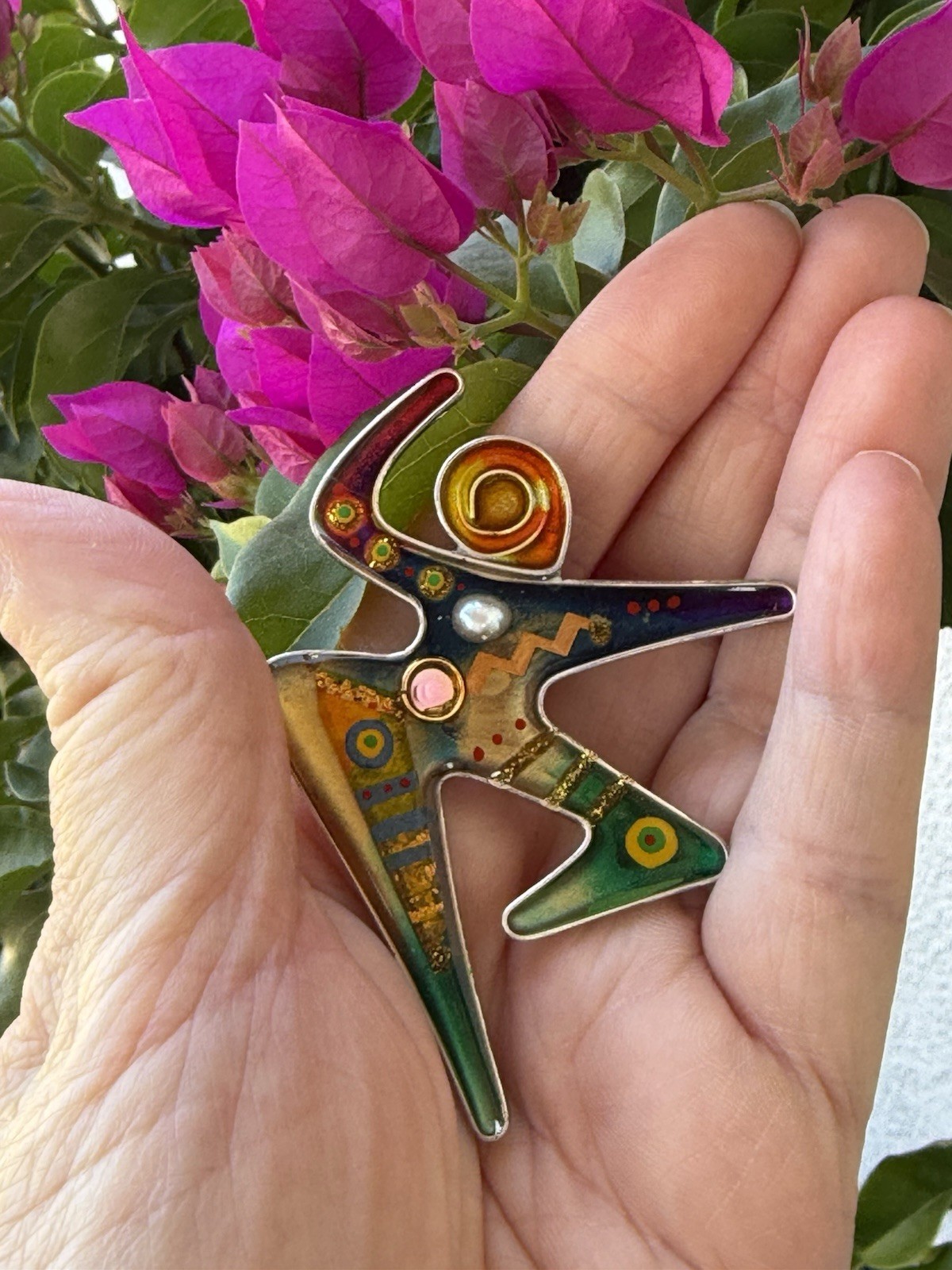 VINTAGE ISRAELI YOSSI STEINBURG MODERNIST ENAMEL CUBISM FIGURAL PERSON BROOCH