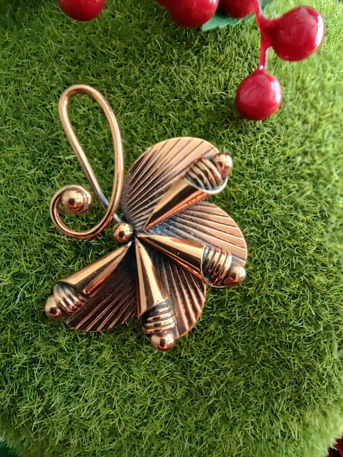 Copper Bell Jewelry Brooch Cone Tassel Swirls Approximately 2″