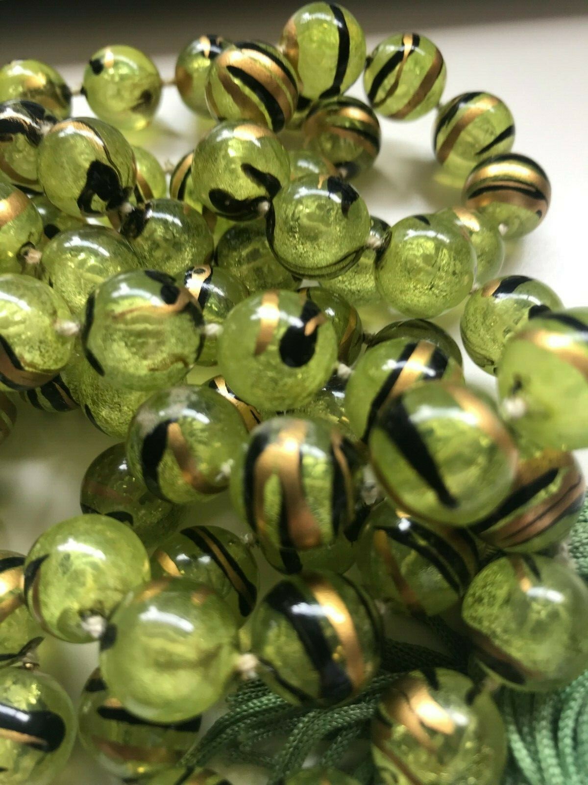 Vintage Jade Tigers Eye Bakelite Faturan Prayer Bead Tassel Necklace 46″
