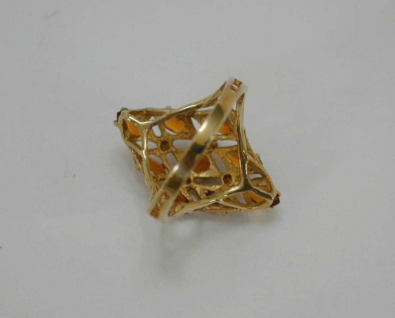Vintage 10K Yellow Gold Citrine Marquise Cluster Cocktail Ring Size 6 417 Solid
