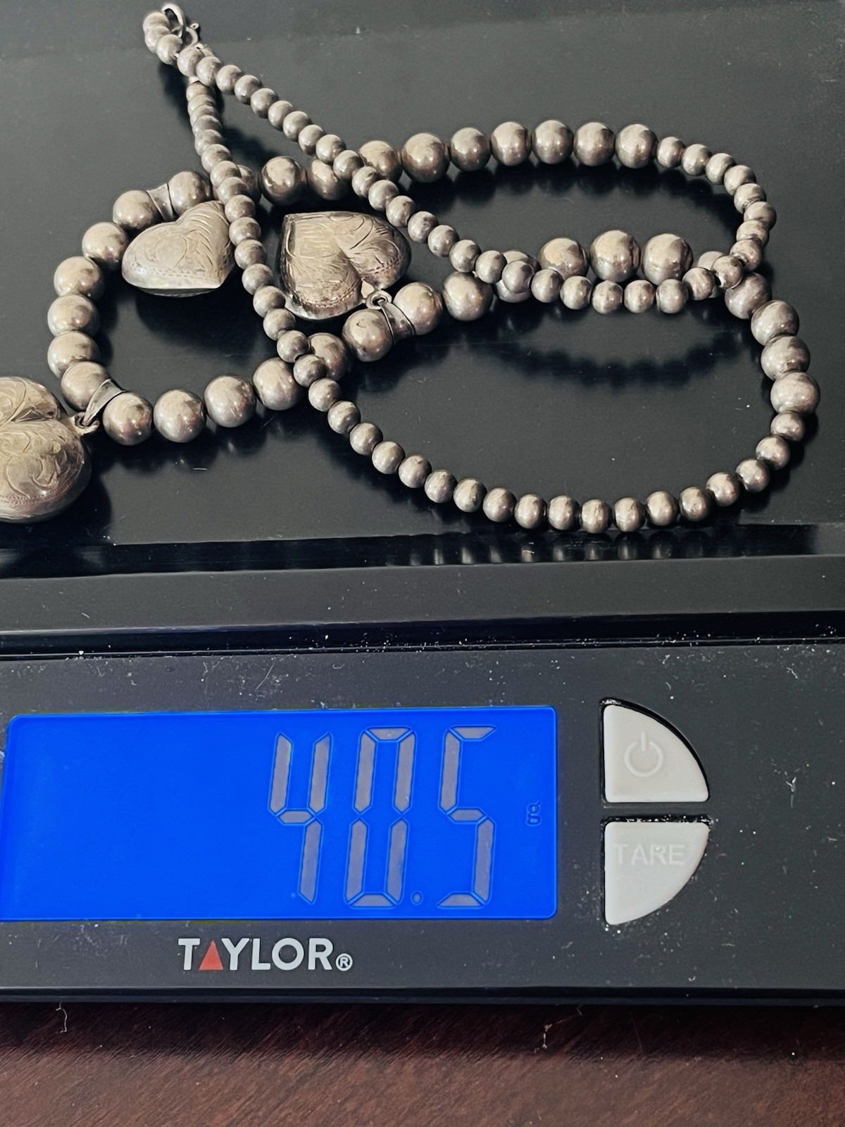 Vintage Sterling Silver Heart Charms Pendant 8MM Ball Bead Necklace 41-Grams