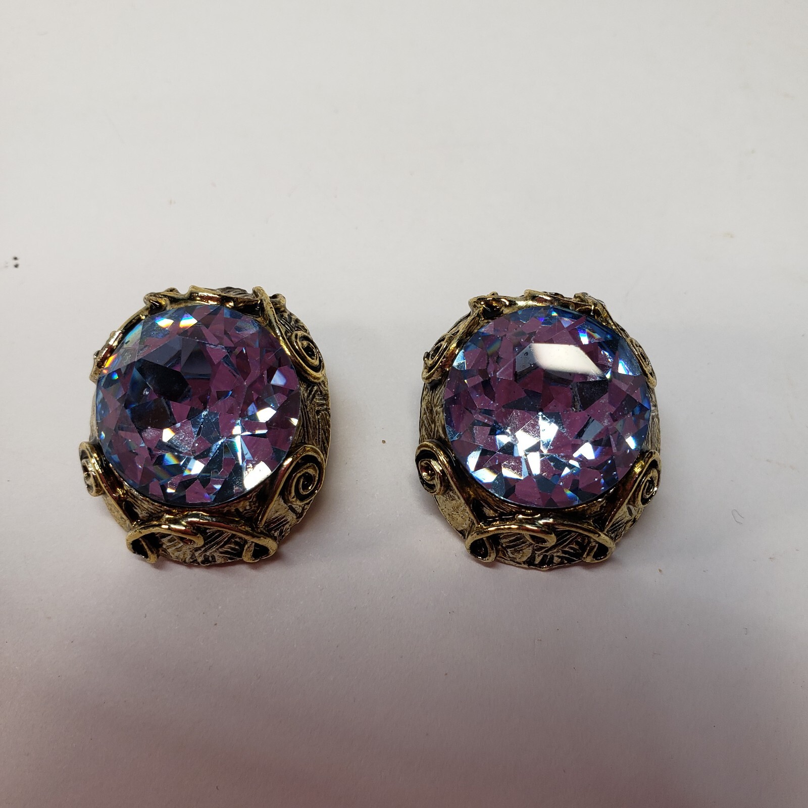 Vintage Light Blue Stone In Gold Like Setting.Clip On Earrings