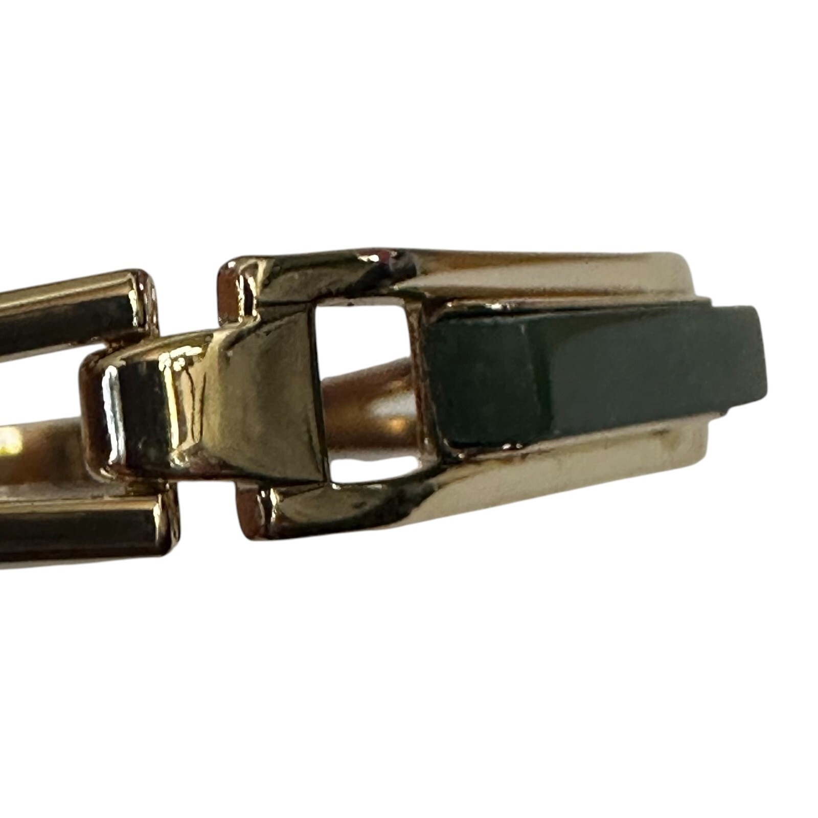 Vintage 1978 Avon Treasured Genuine Jade Bar Hinged Bangle Bracelet 6¼” Goldtone