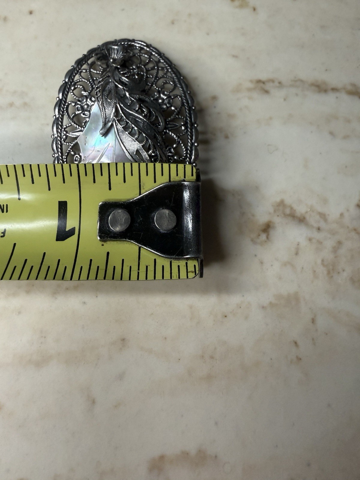 Vintage Filigree Silver-tone Mother of Pearl Leaf Brooch From Western Germany