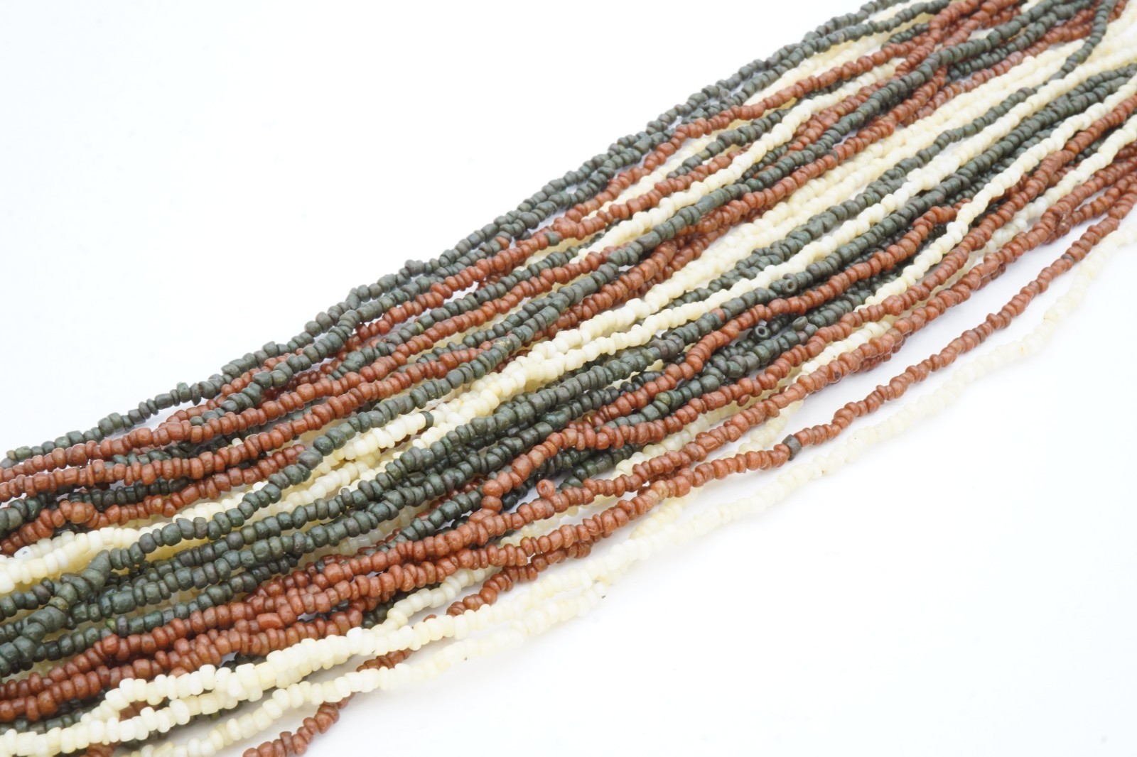 Vintage Necklace Silver Tone White Brown Green Seed Bead 31″