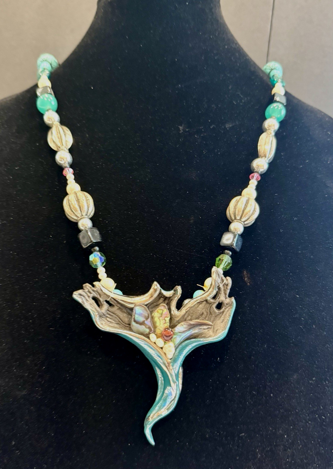 VTG Original by Mitchell Sculptural Necklace Amethyst Iridescent Turquoise OOAK