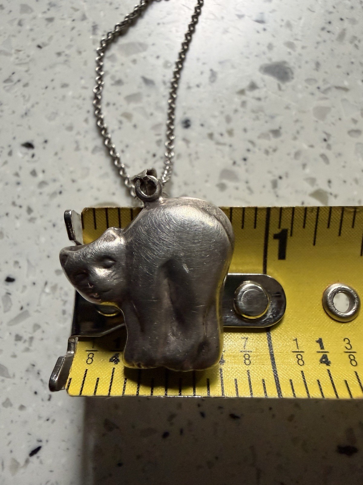Vtg Sterling Silver 3-D Puffy Cat Pendant Necklace Hallmark-CW