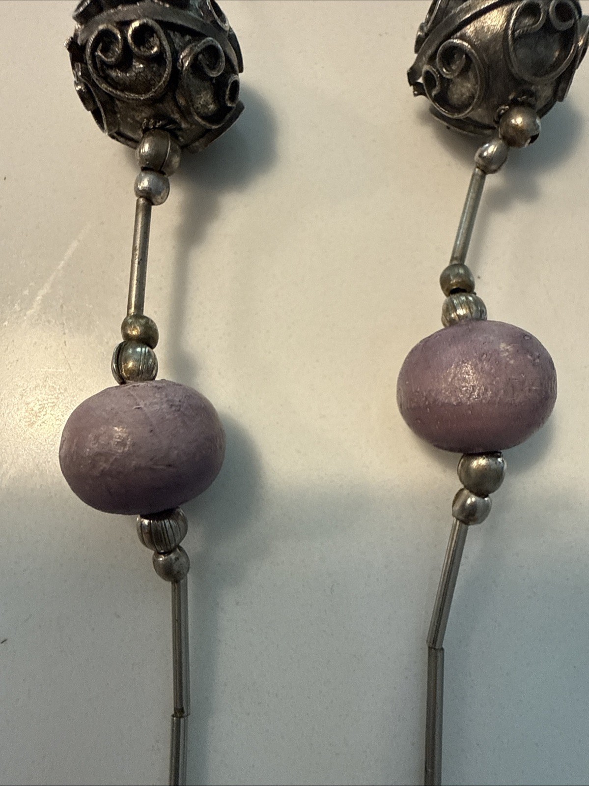 Vintage Liquid Silver Tone And Purple, Blue, Black And Silver Beaded Necklace