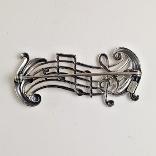 Vintage BEAU Sterling Silver MUSIC MEASURE Musical Notes Brooch Pin – 2″ Wide