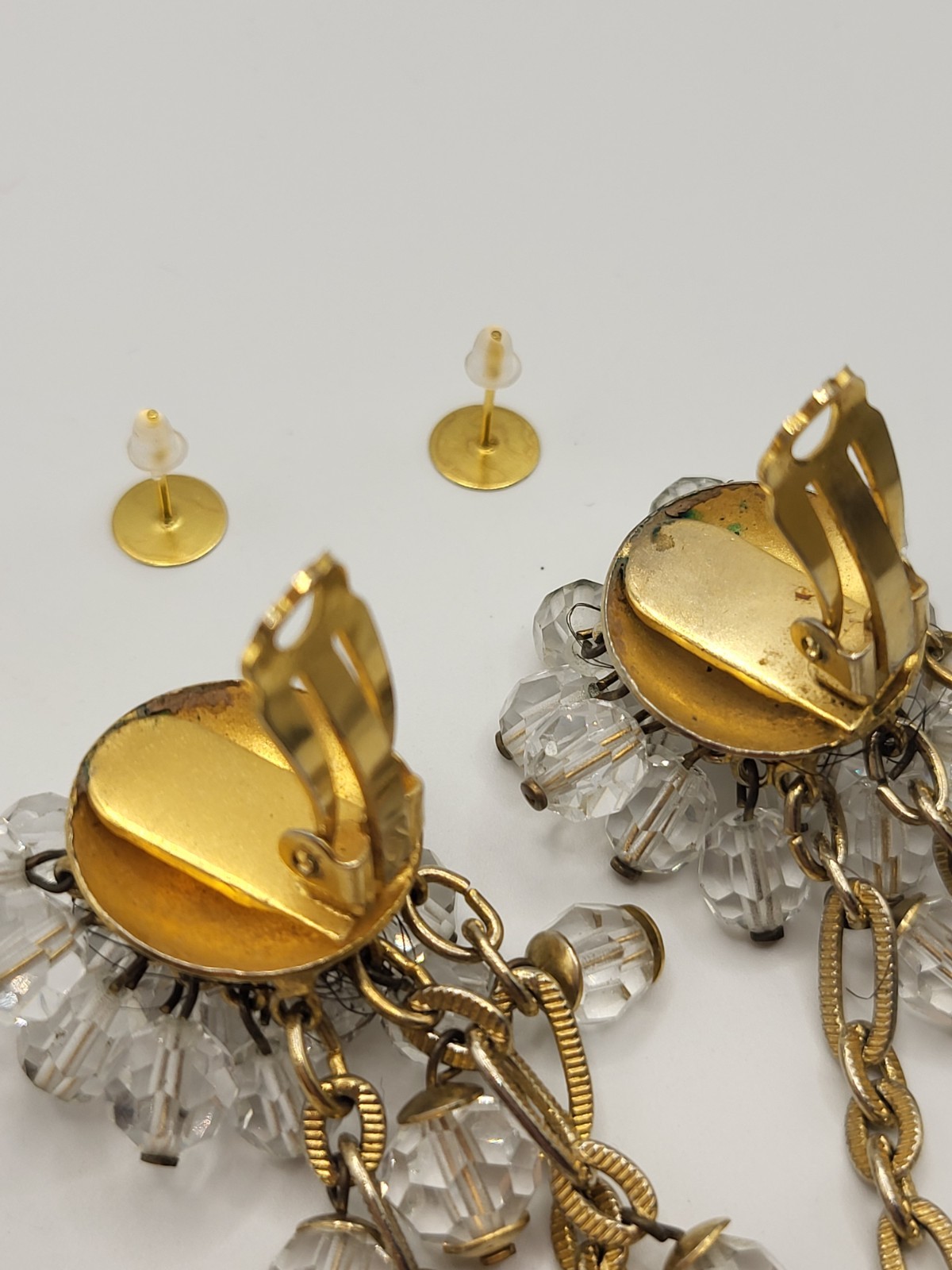 Vintage French Crystal Chandelier Earrings Convertible Clip/Pierced 5″ Dangles