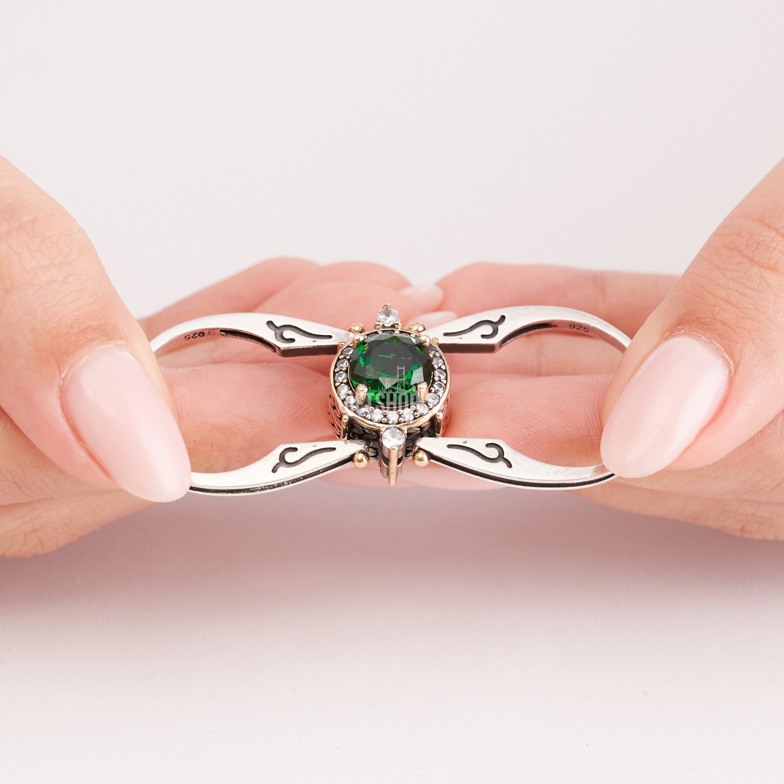 Turkish Reversible Round Emerald and Black Onyx Topaz 925 Sterling Silver Ring