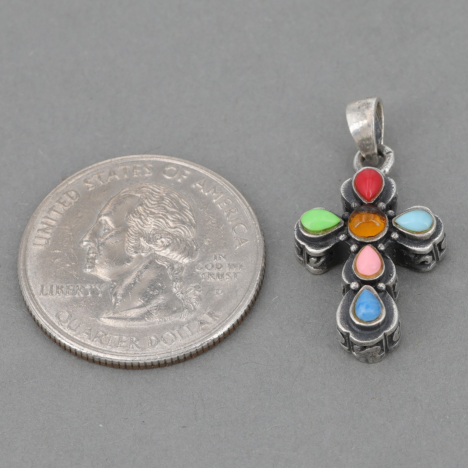 Vintage Silpada Sterling Silver SMALL Multi-Stone Cross Pendant N0984 NO CHAIN