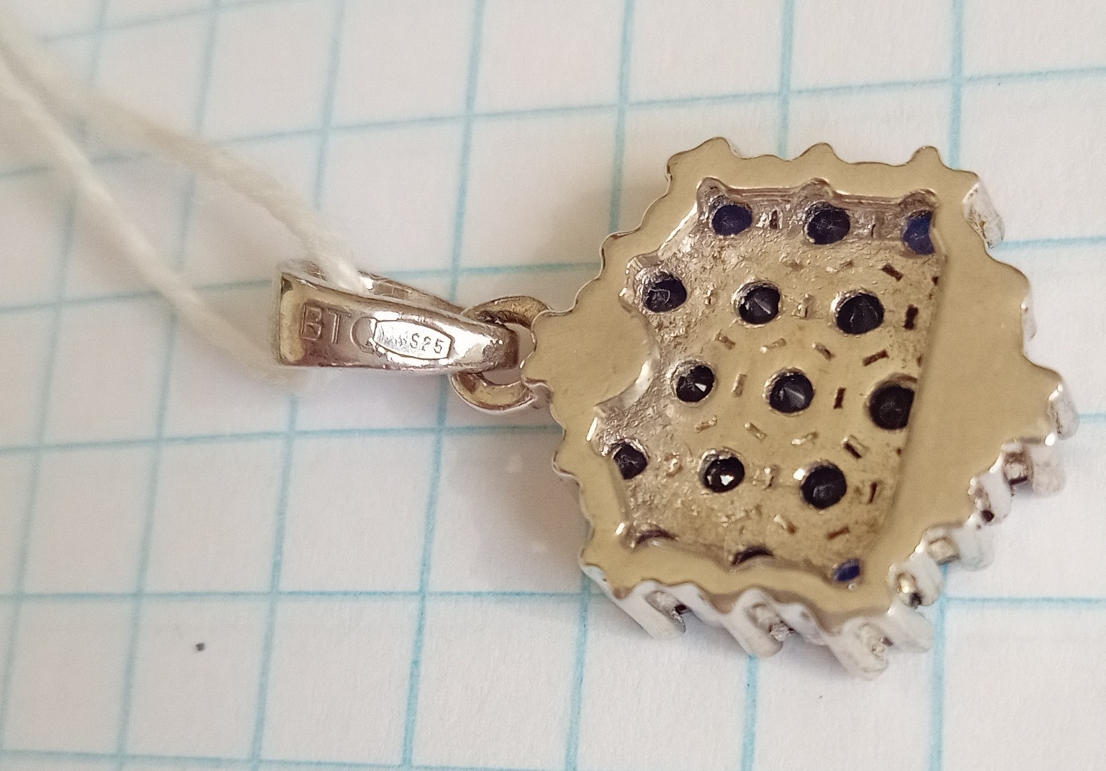 Vintage Pendant with natural blue iolites Sterling Silver 925 test Women Jewelry