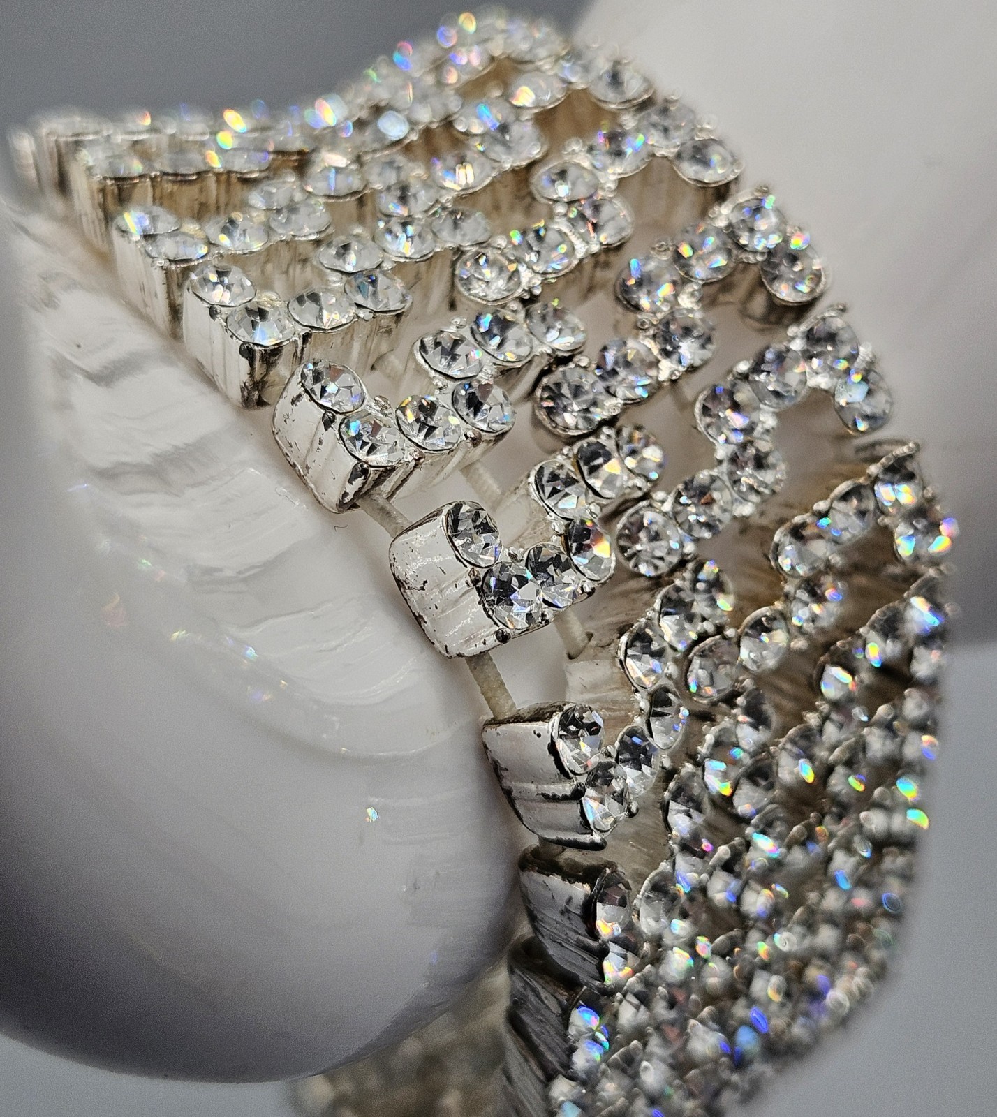 Rhinestone Wide Bracelet Stretch Band Clear Glass Stones Sparkling Party