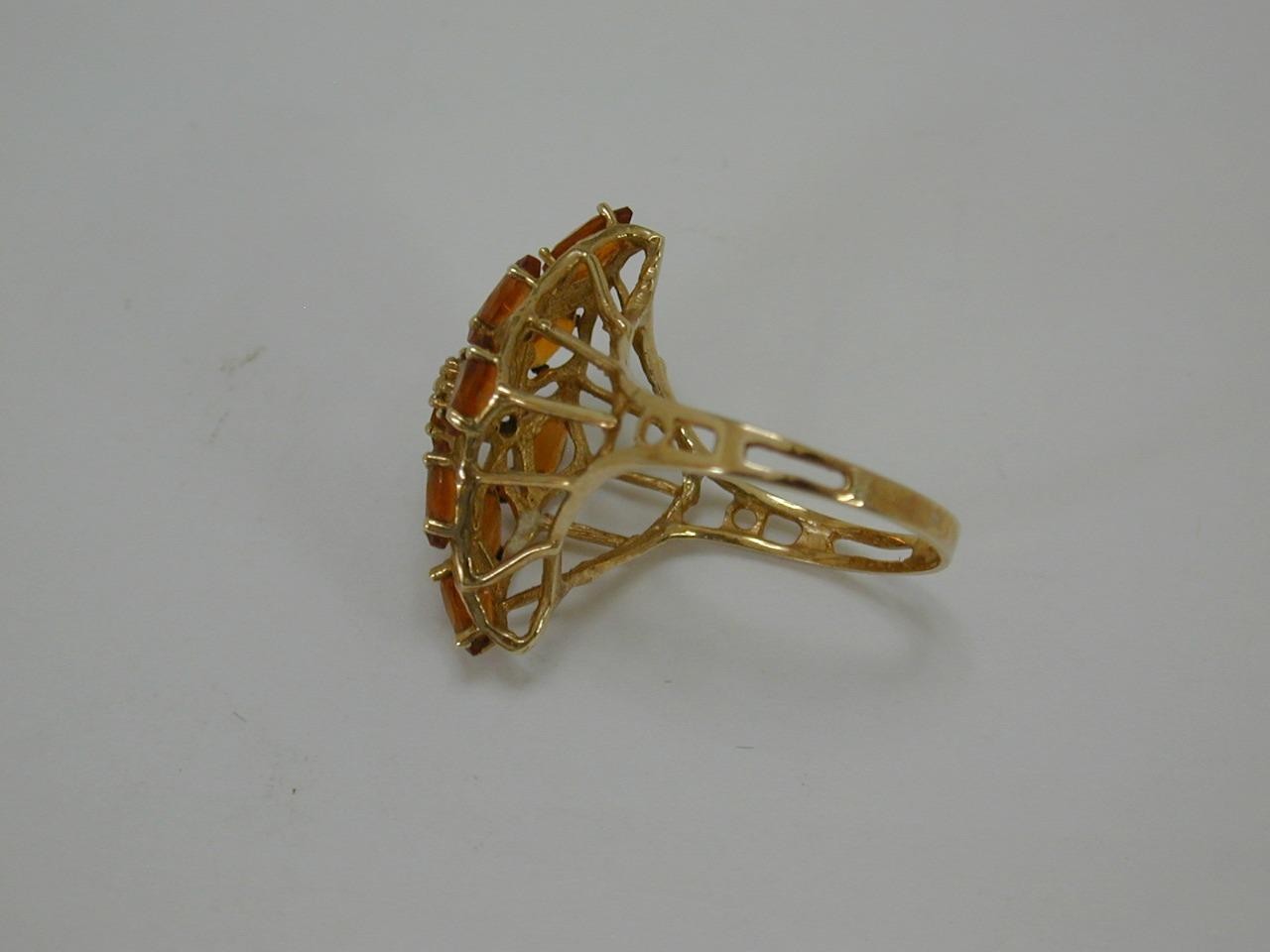 Vintage 10K Yellow Gold Citrine Marquise Cluster Cocktail Ring Size 6 417 Solid