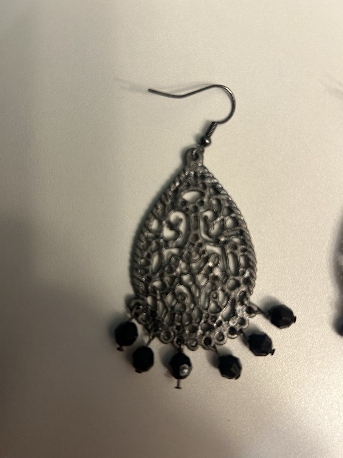 Vintage Silvertone Marcasite Black Stone Ring Size 9 With Matching Earrings.