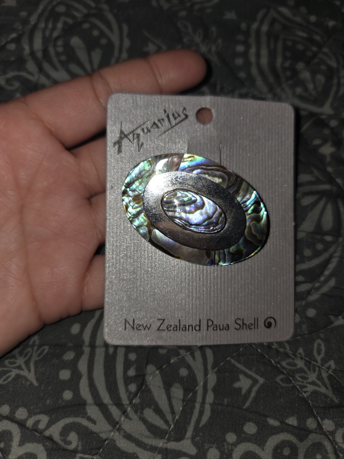Abalone Shell Brooch Vintage Paua Shell Blue Green Silver 1960s 70s Shell…