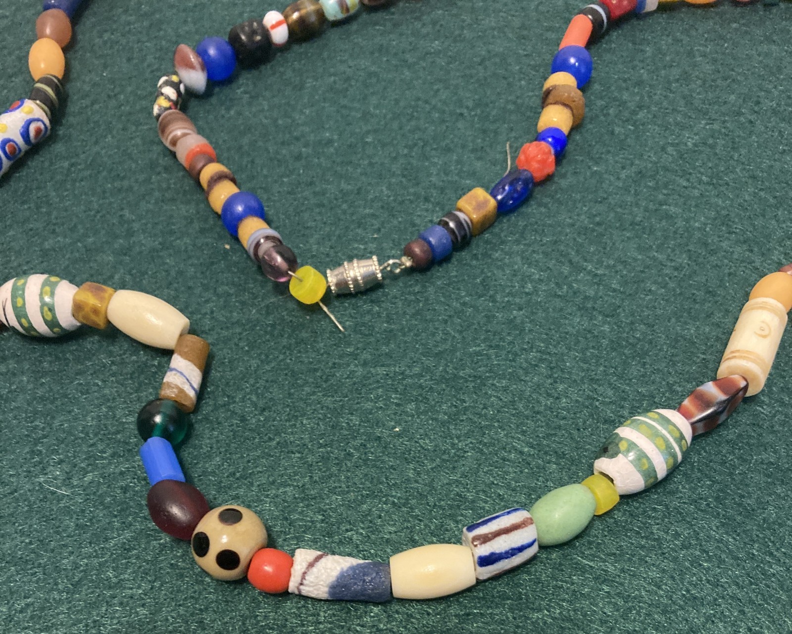 Vintage Artisan Furnace Glass Bead Cane 34″ Necklace 100 Beads Mostly Different