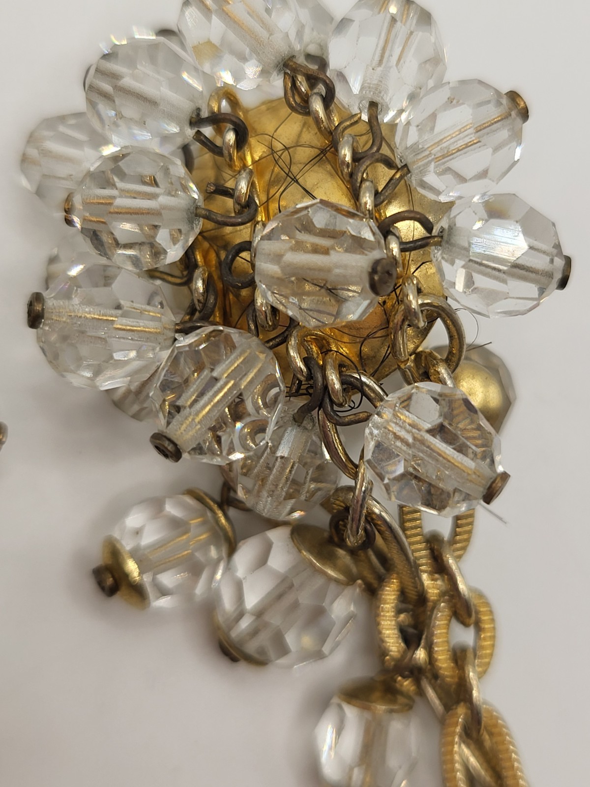 Vintage French Crystal Chandelier Earrings Convertible Clip/Pierced 5″ Dangles