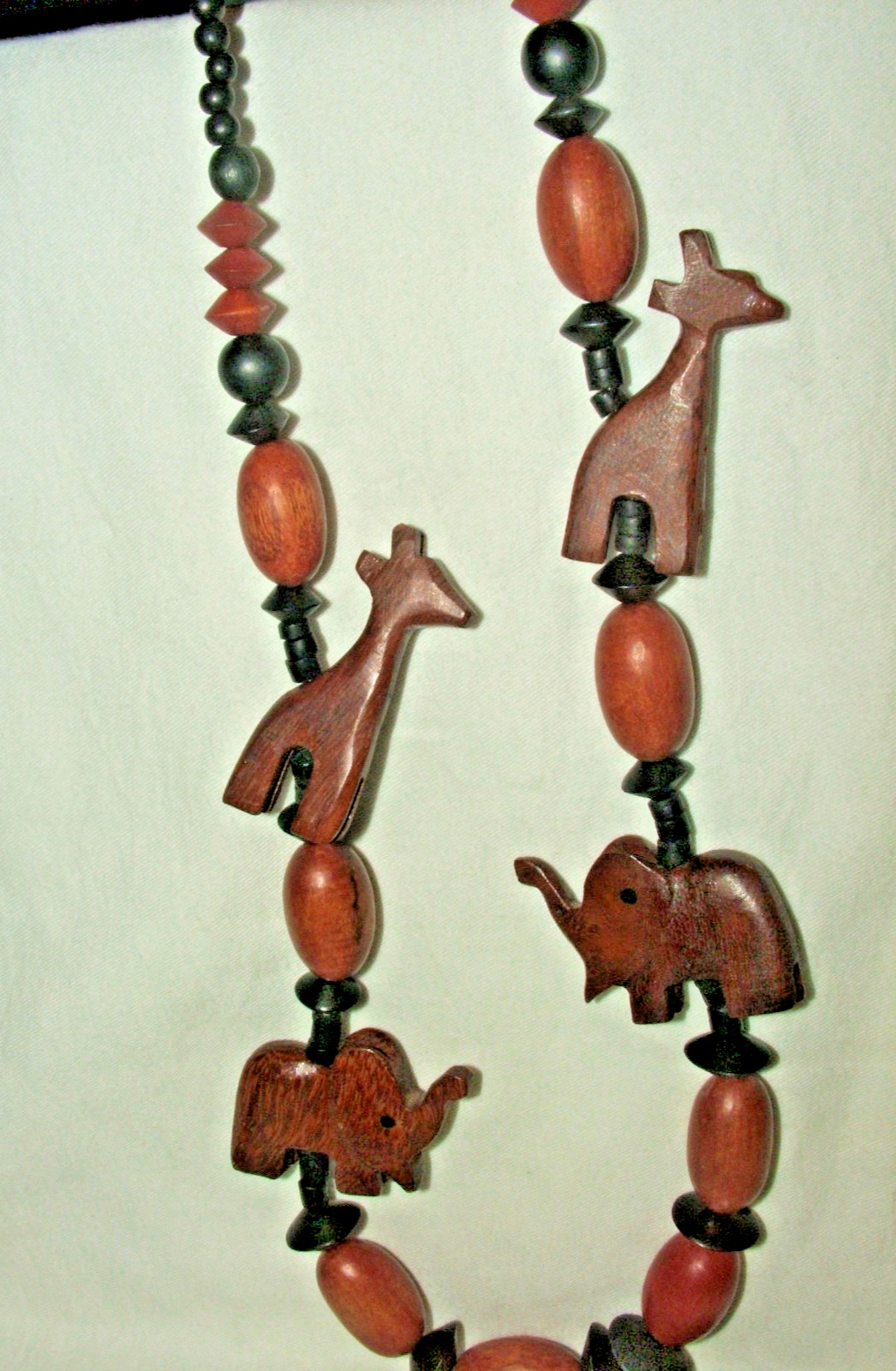 6 pc Vintage Wood Carved Safari Theme Jewelry Collection in Browns Black & Beige