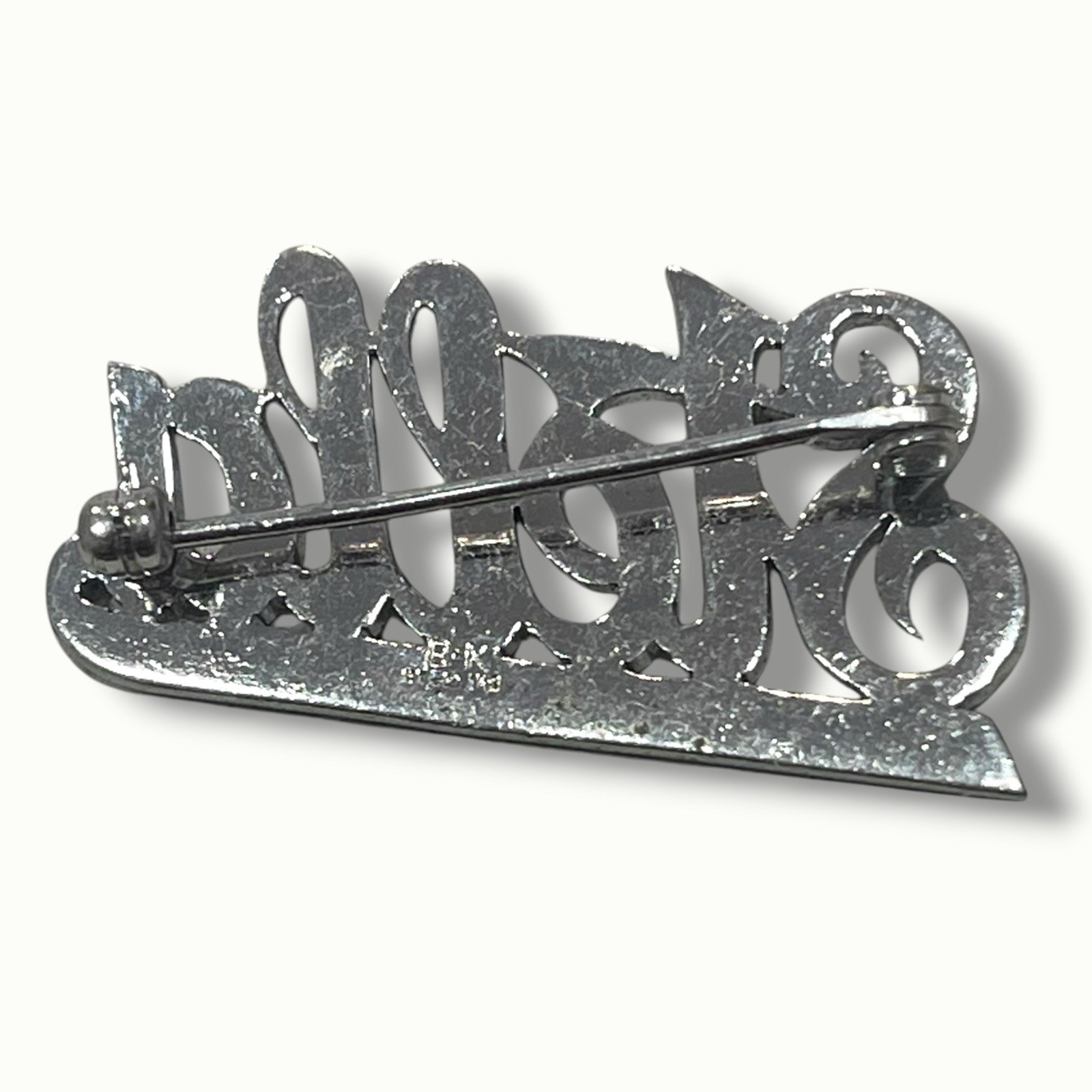 Sterling Silver STELLA Pin Vintage B-K 925 Marcasite Brooch Cursive Writing