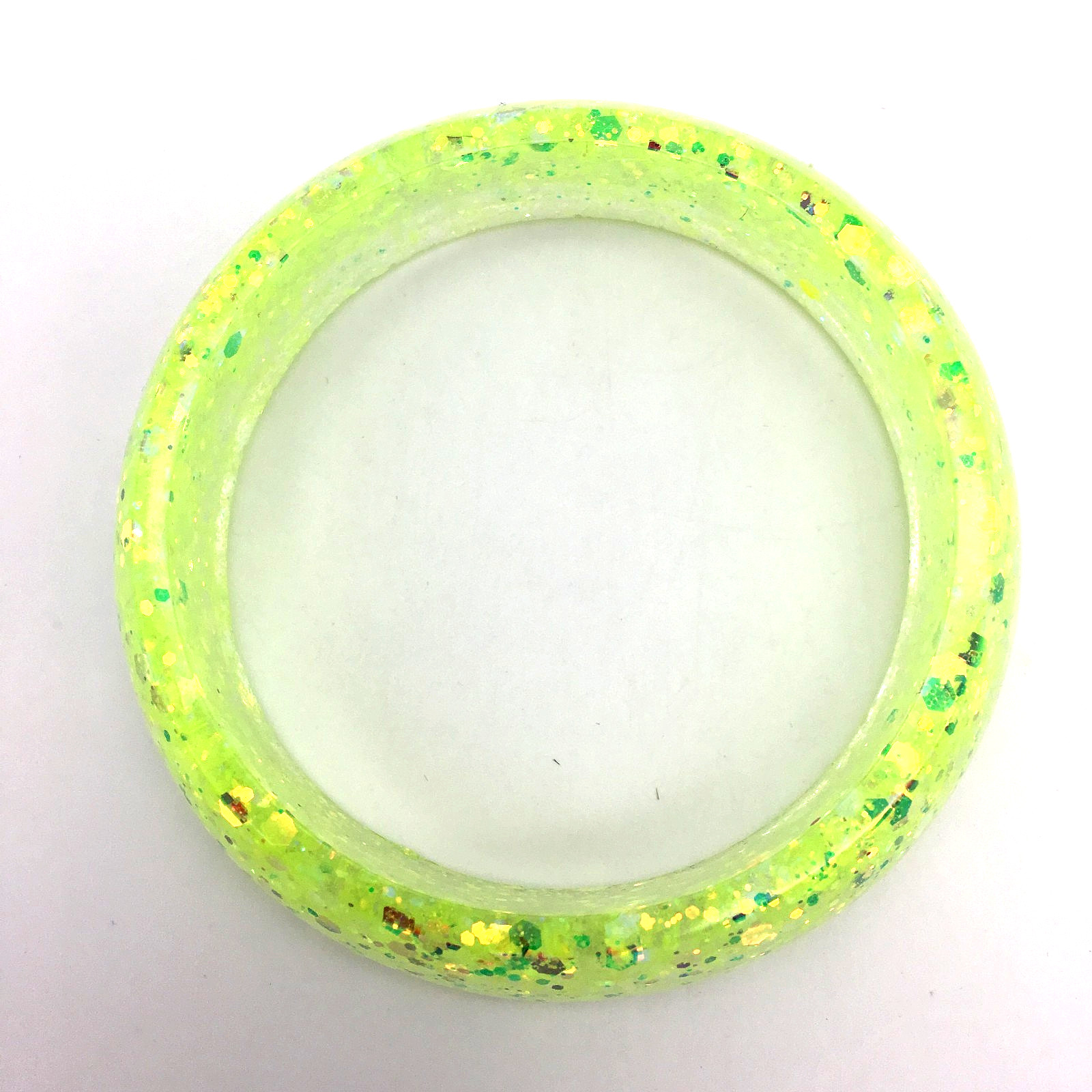 Artisan Bright Lemon Lime Gold & Green Glitter Tapered Lucite Bangle Bracelet