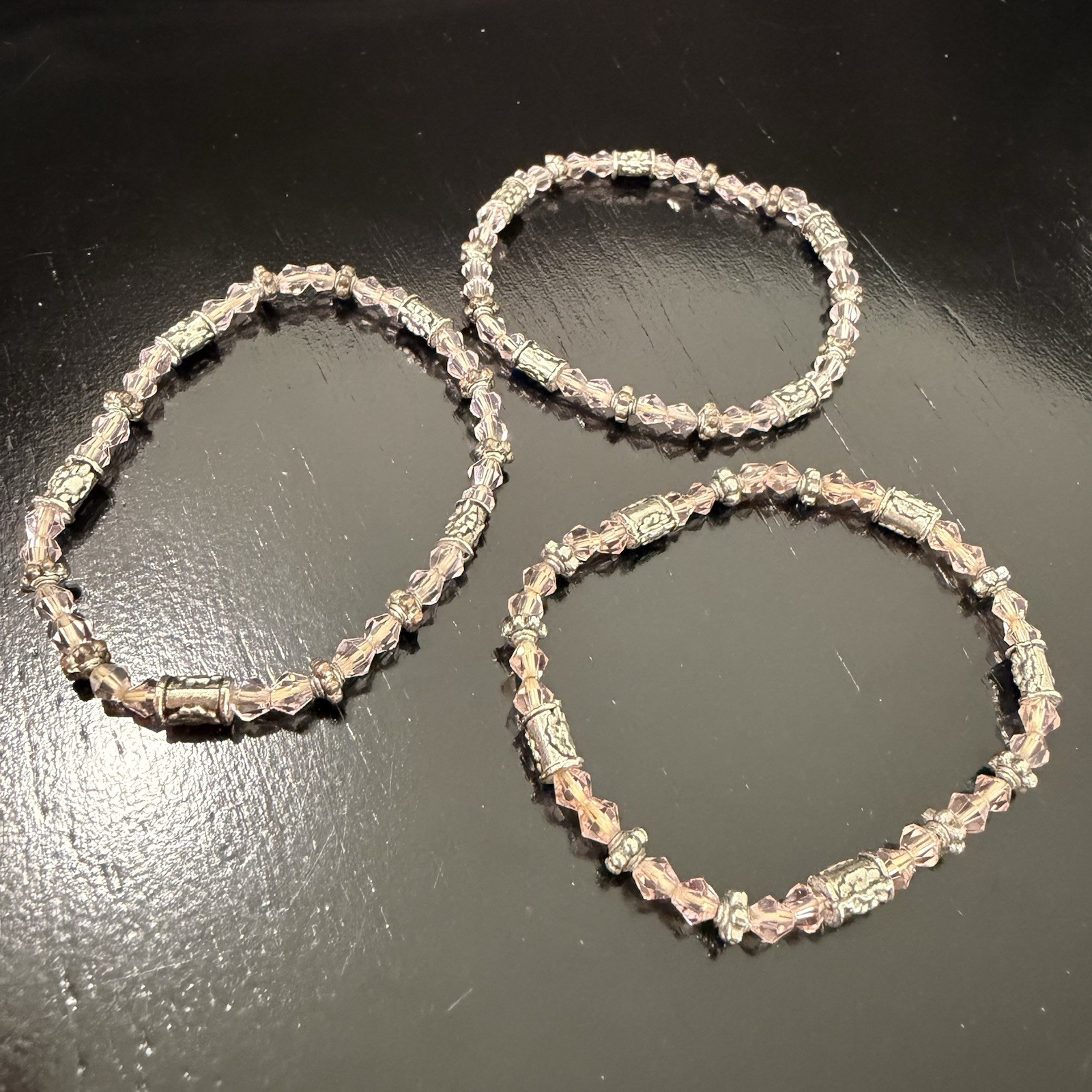 Vintage Pink Crystal Beaded Wrap Bracelet Multi Strand Stretch 6.75in
