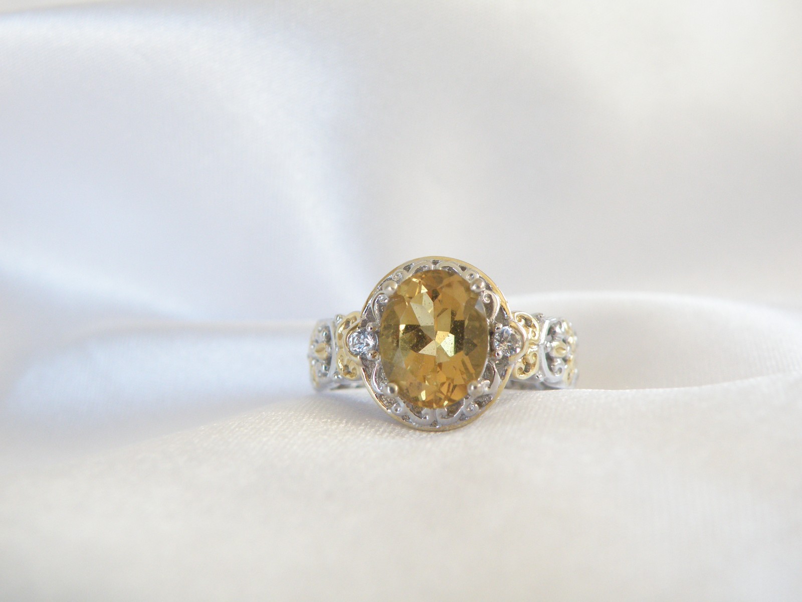 Gems En Vogue Sterling Silver 925 Golden Yellow Beryl Ring Size 7