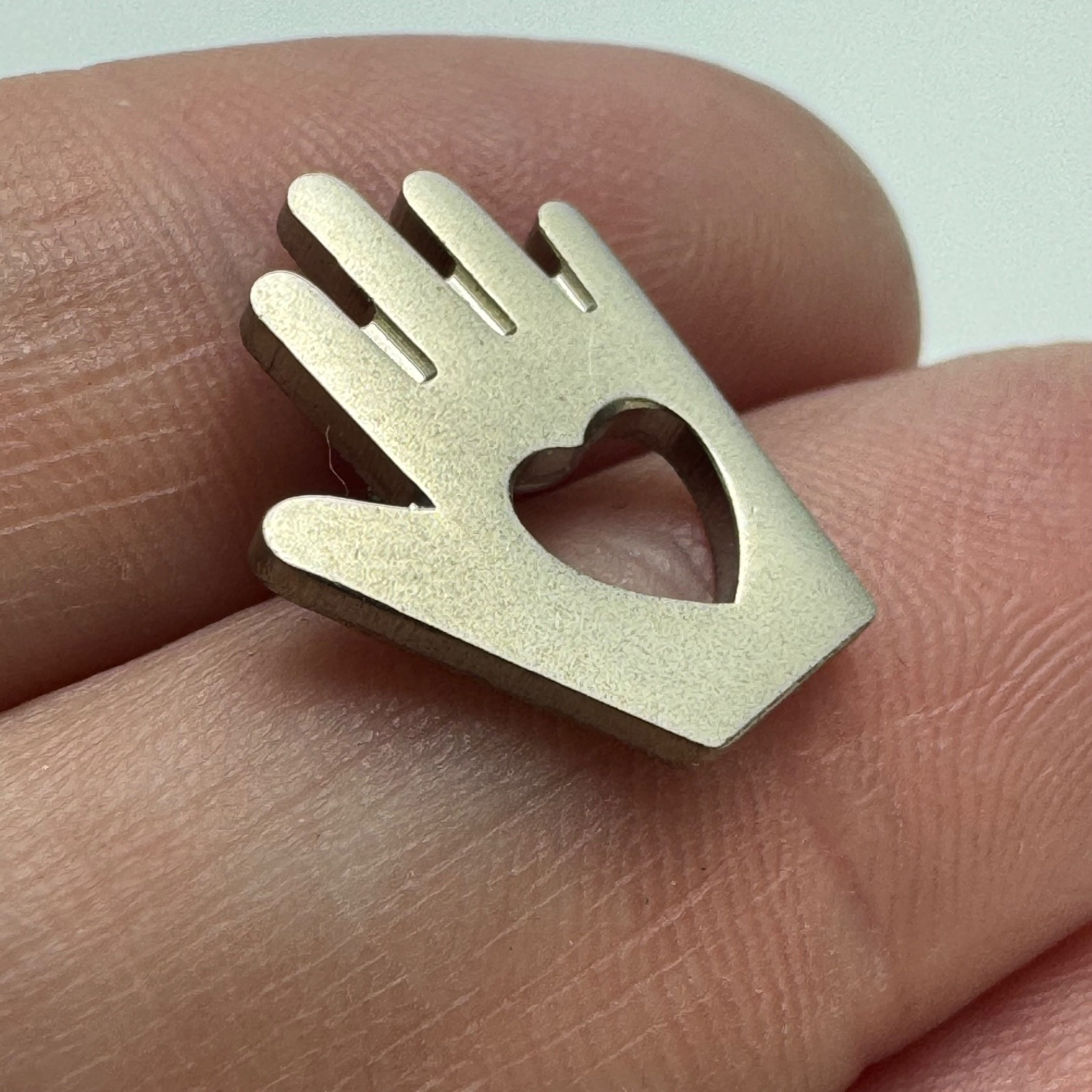 Vintage Silver Heart in Hand Cutout Love Symbol Minimalist Lapel Pin Tie Tack