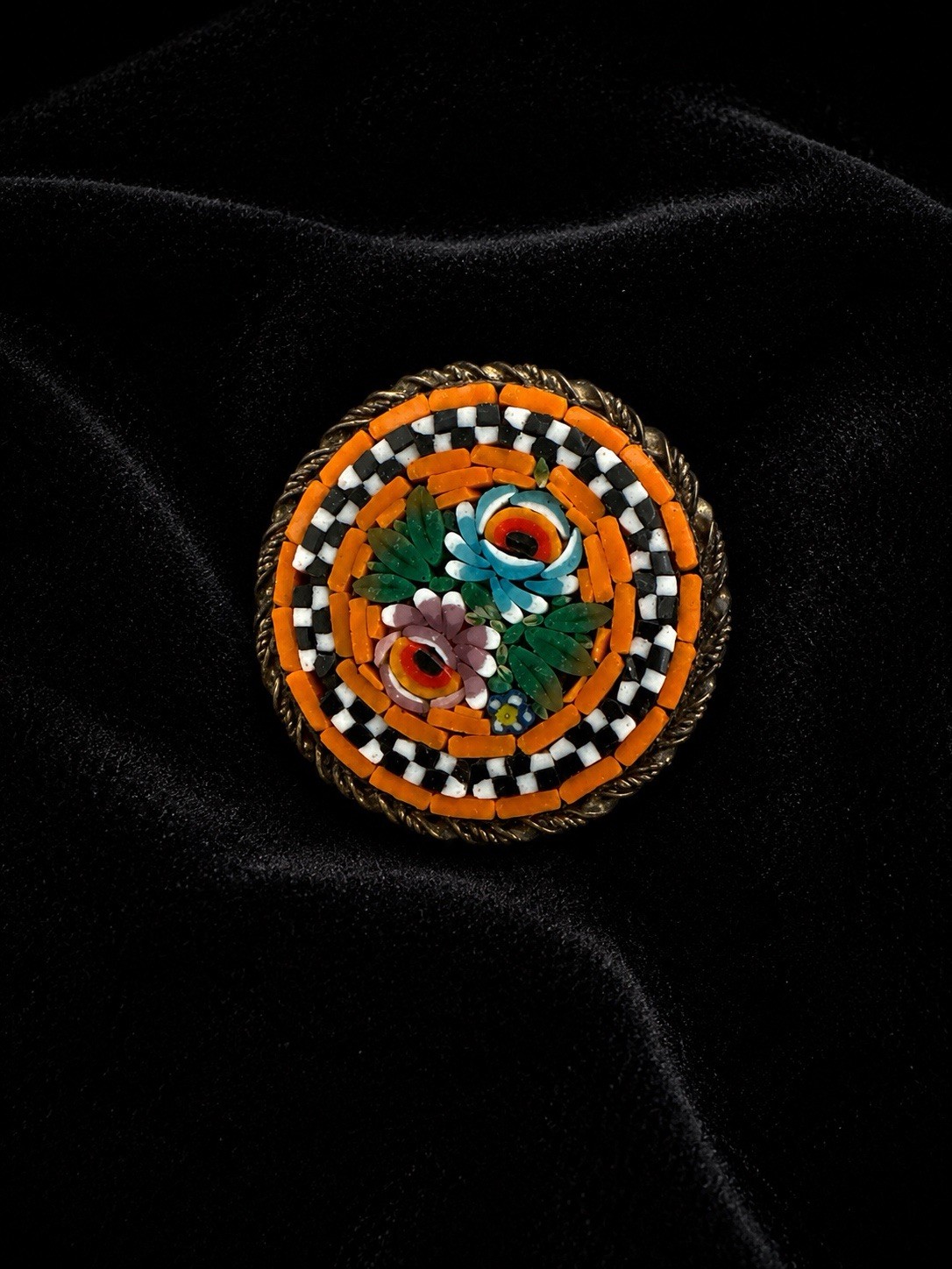 Antique Italy Micro Mosaic Floral Brooch Vintage Italian Jewelry Circa 1880-1920