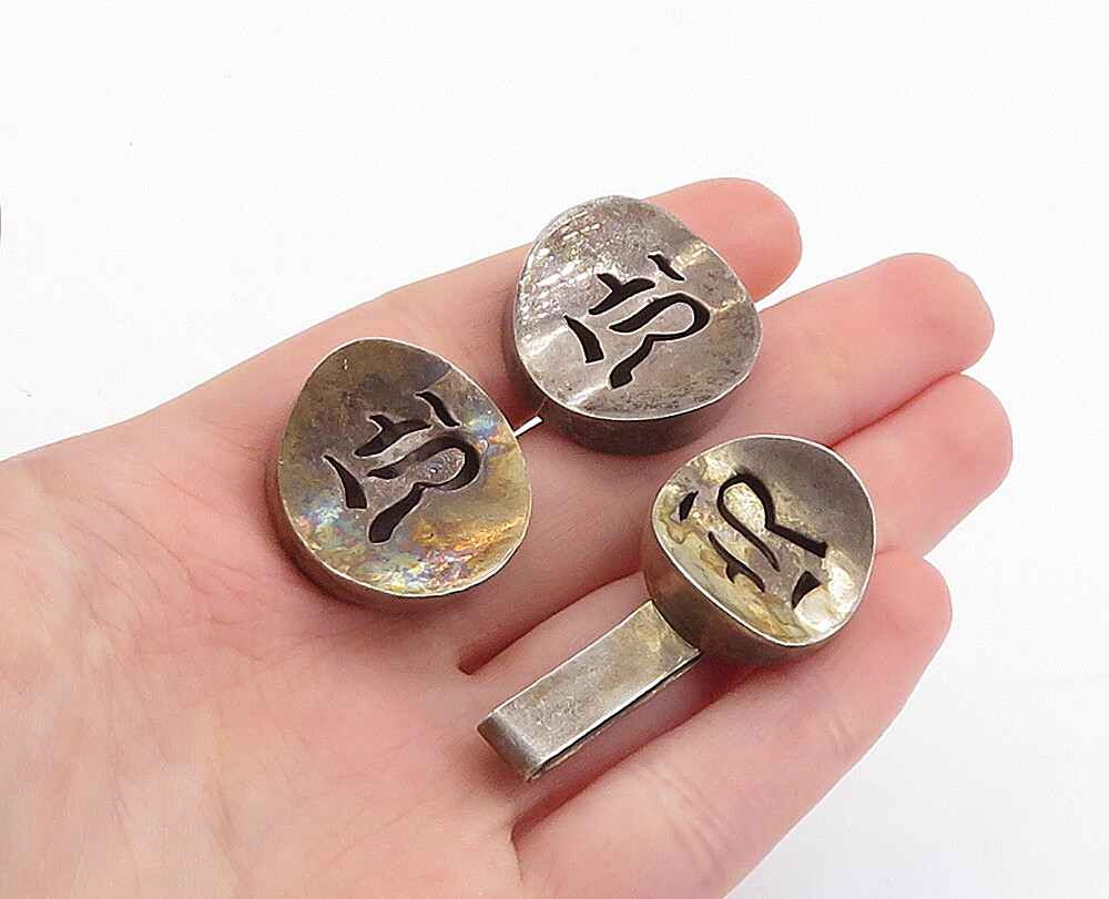 MEXICO 925 Sterling Silver Vintage Concave Cuff Links & Tie Clip Set TR1226
