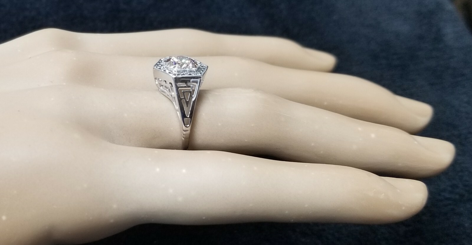 1.26ct 14k White Gold Filigree Engagement Ring Natural Champagne Round Diamond