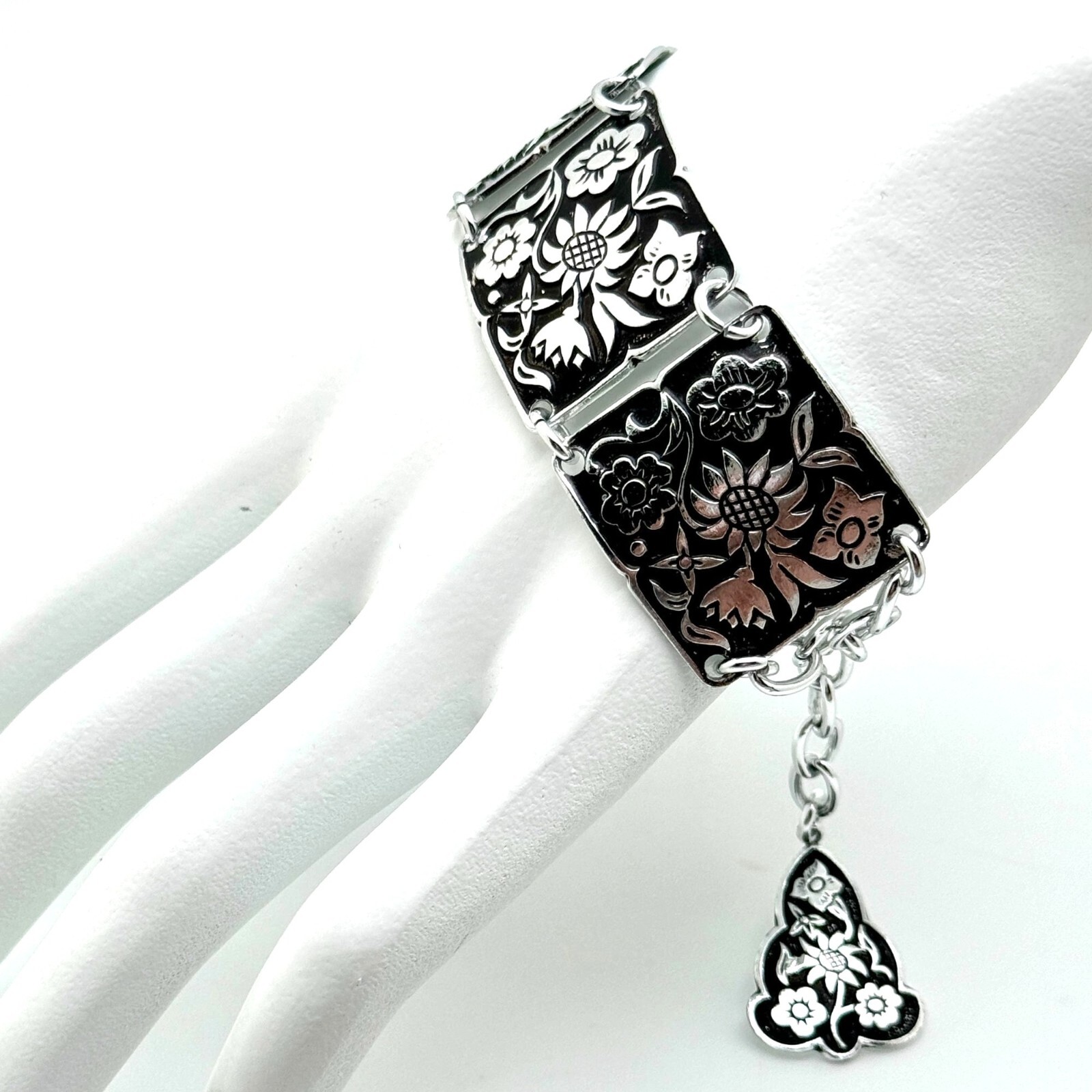 Vintage Bracelet Western Germany Aluminum Embossed Flowers Floral Gift