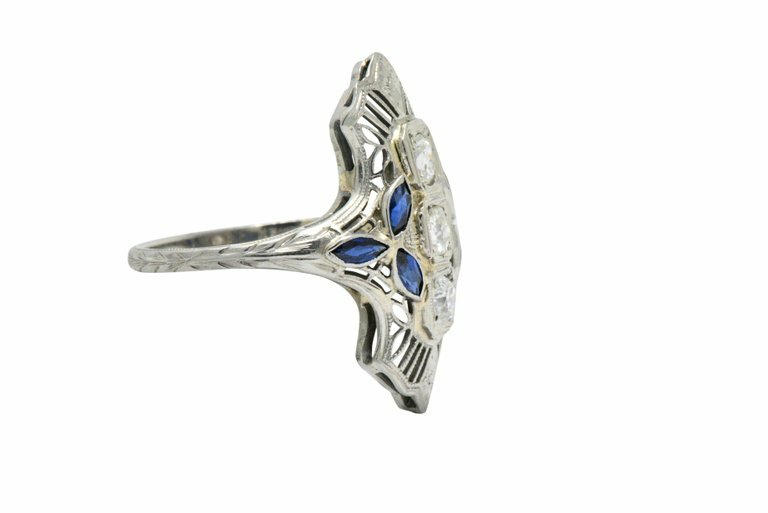 0.35 CT Round Diamond Elongated Vintage Antique Ring In 925 Sterling Silver