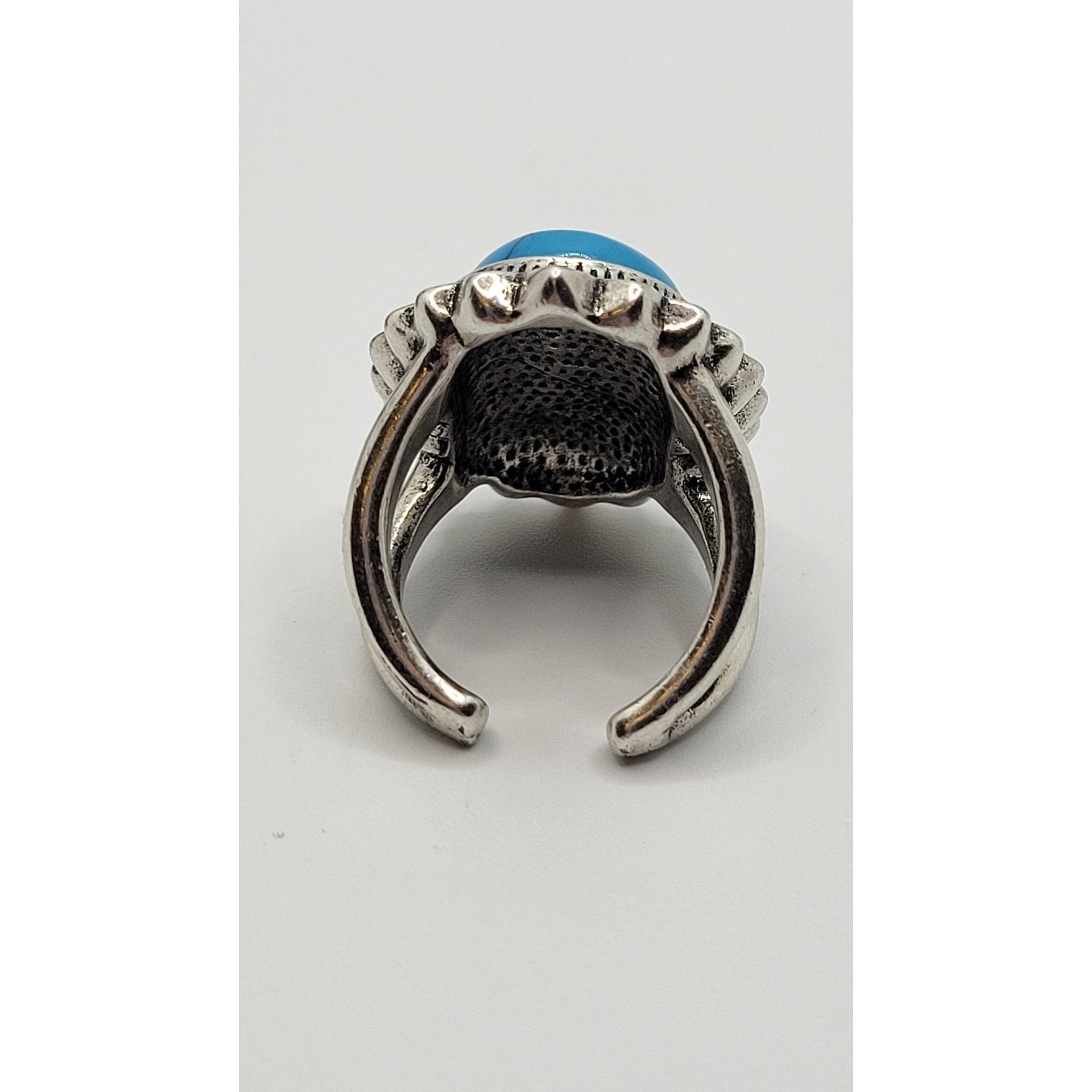 Blue Stone Faux Turquoise Cabochon Statement Ring Dyed Howlite Silver Plated