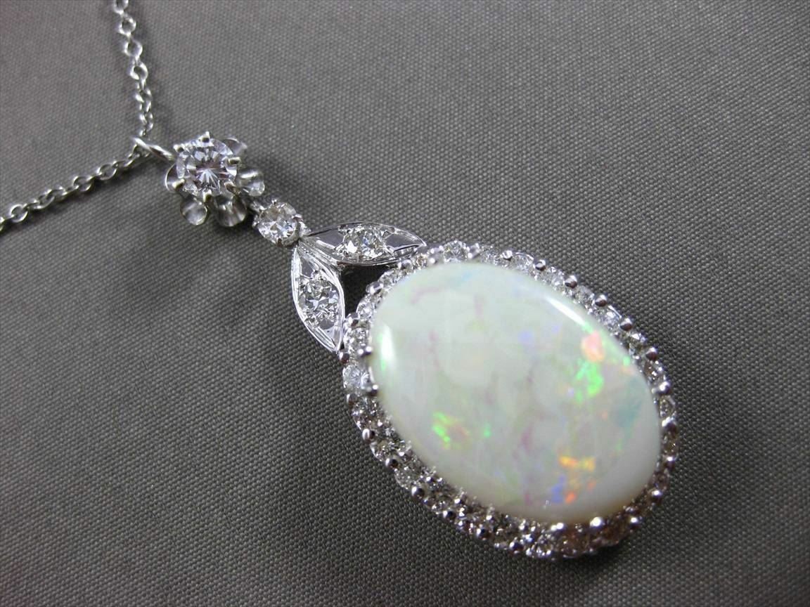 ANTIQUE MASSIVE 10.19CT DIAMOND & OPAL 14KT WHITE GOLD PENDANT E/F VS VVS #24009