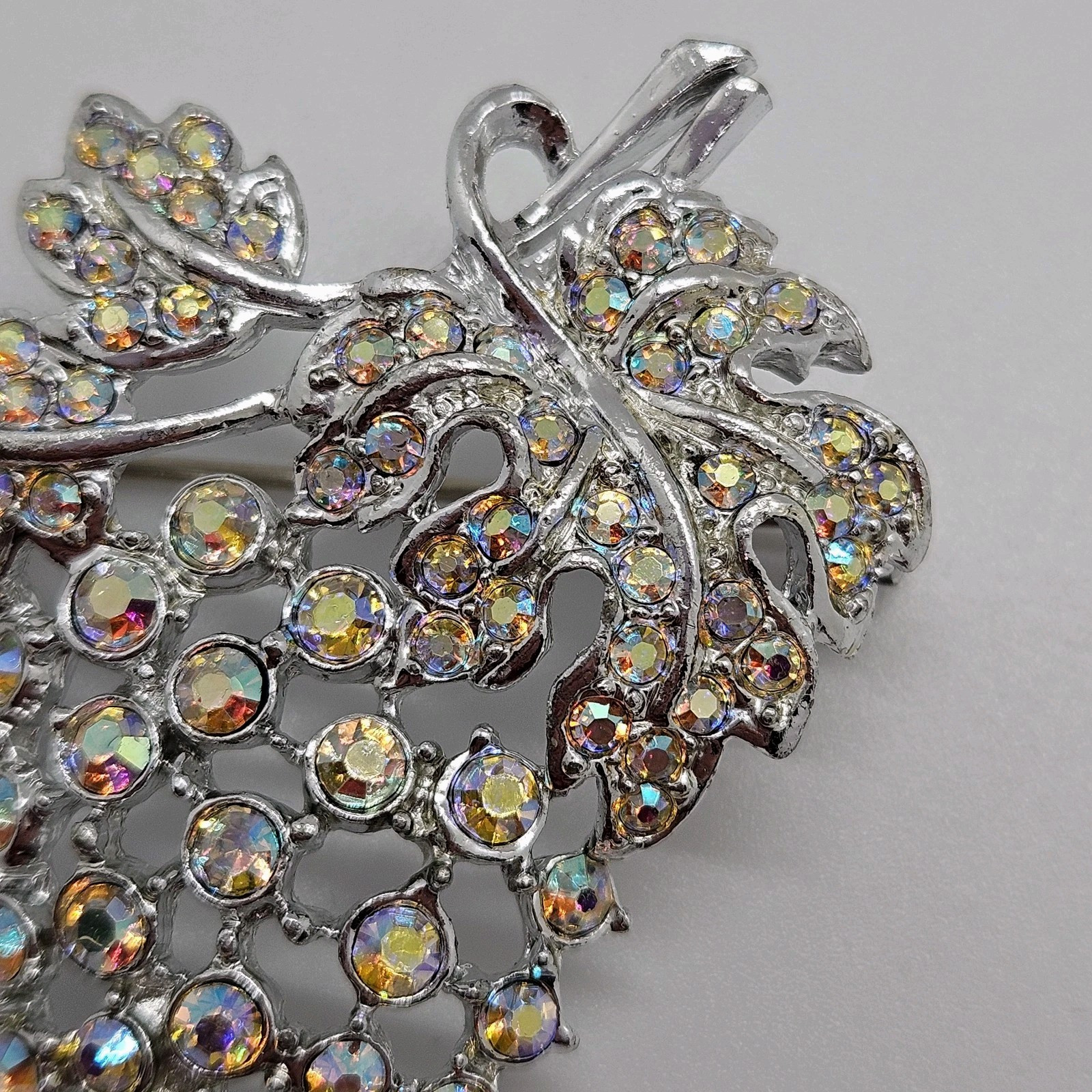 Vtg AB Aurora Borealis Bunch of Grapes Brooch Extreme Sparkle!