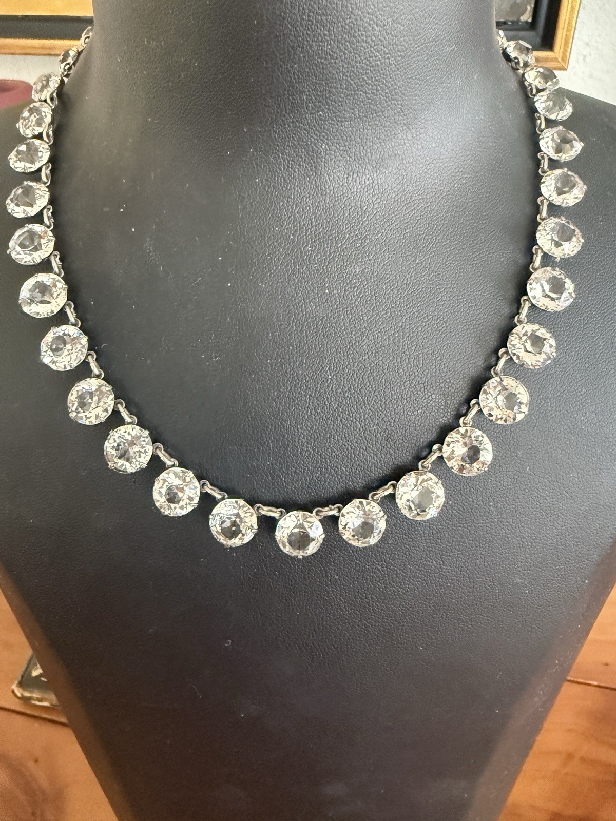 Antique Art Deco Hand-Faceted Natural Rock Crystal Sterling Rivière Necklace 15