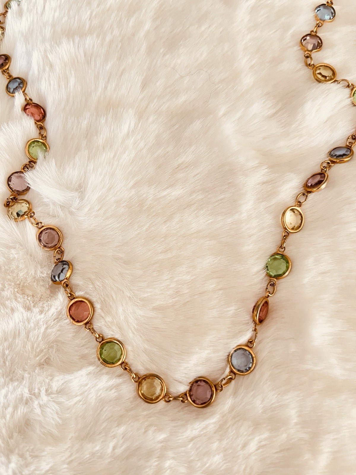 Austrian Crystal Made In USA Pastel Gold Tone Necklace 30 Inch