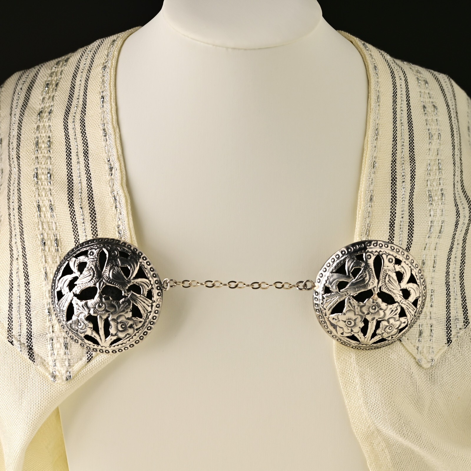 RACHEL GERA Original Vintage Signed Sterling Silver Brooch Double Dress Clips