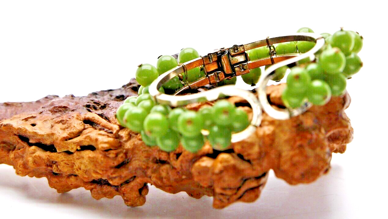 Vintage Green Lucite Bead Silver Hinged Bracelet! Amazing Find!!!