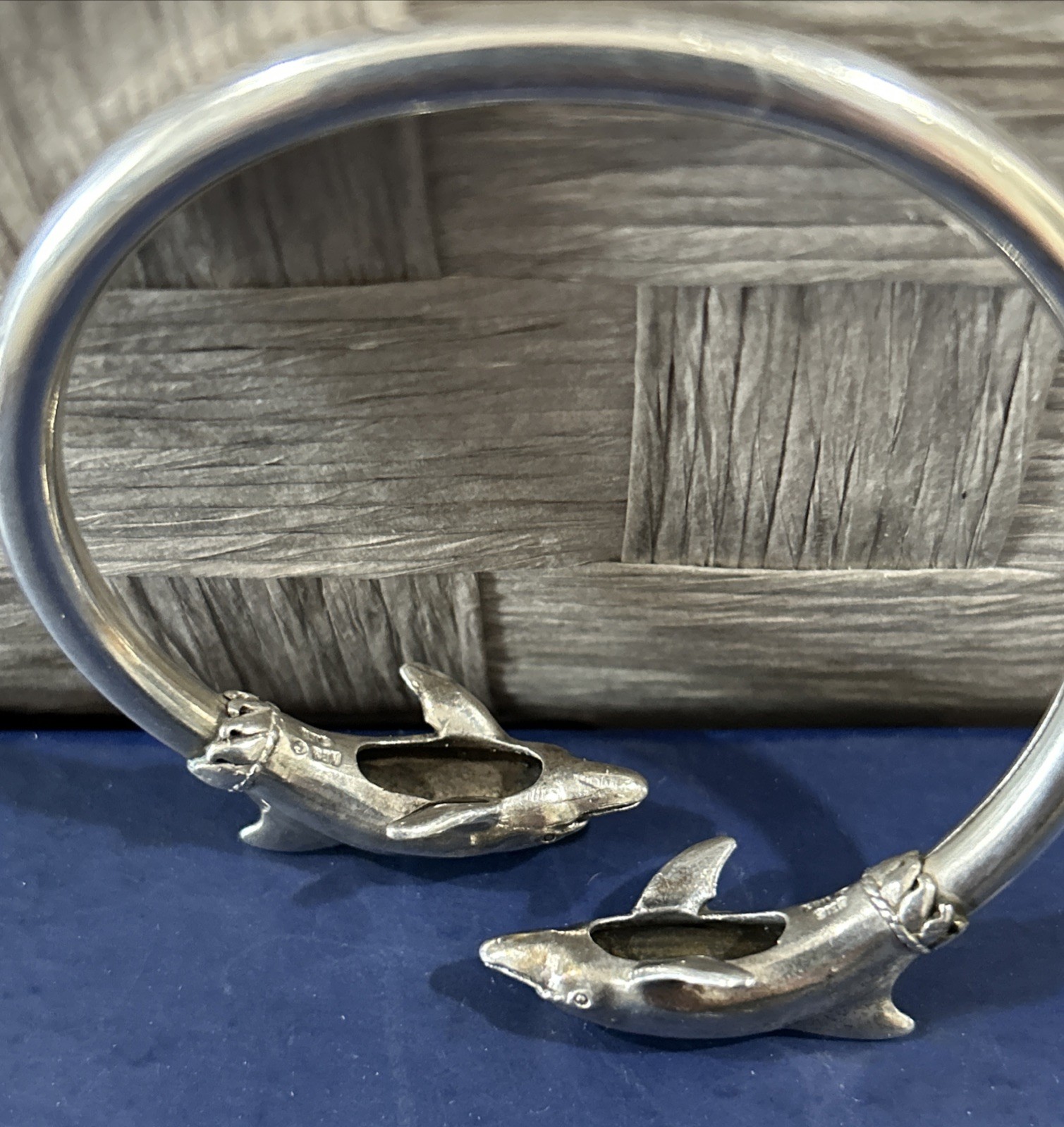 Kabana Signed KBN Sterling Silver Dolphin Wrap Bangle Tension Bracelet 18g