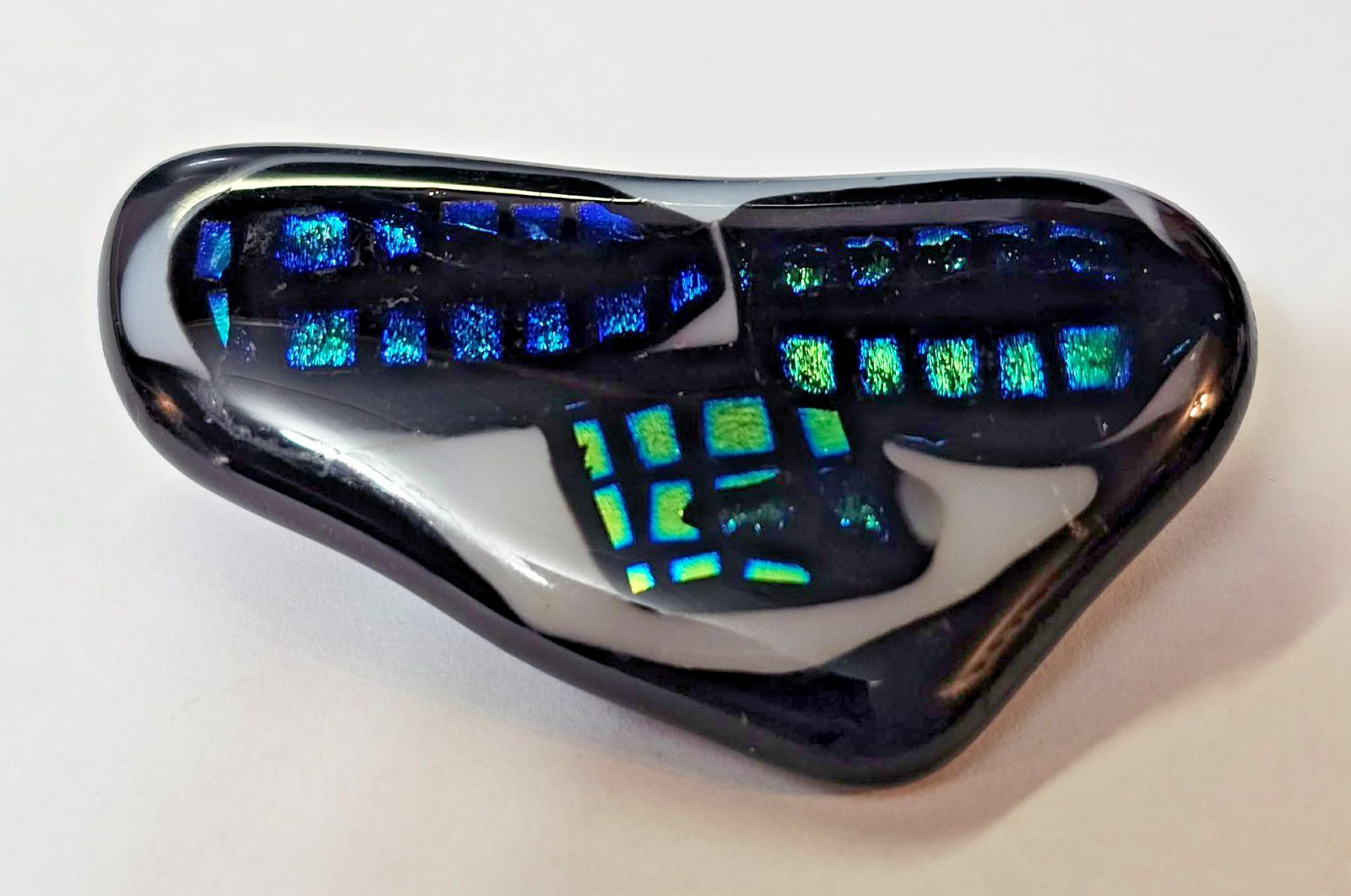 925 Sterling Bail Pendant /brooch Pin w Fused Glass Dichroic Black Blue Green