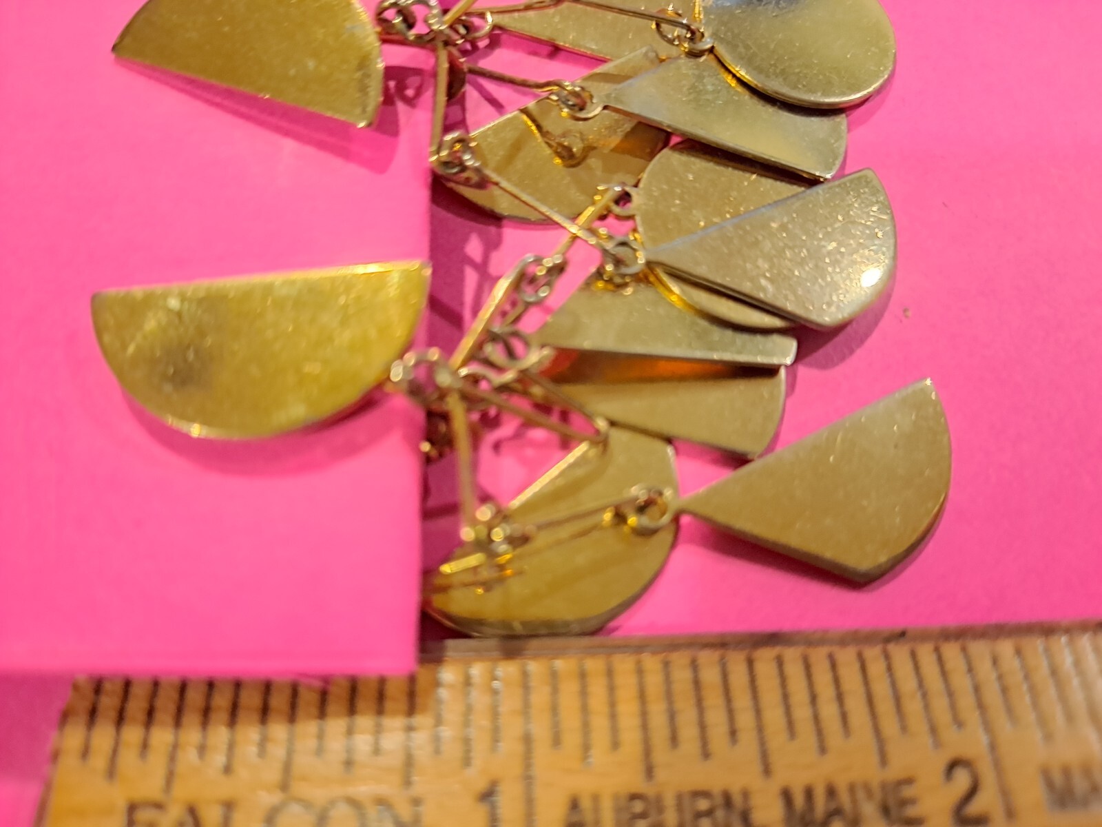 Lot of 2 Unique Vintage Clip Earrings Sea Snail Shell and Gold Metal Geometric