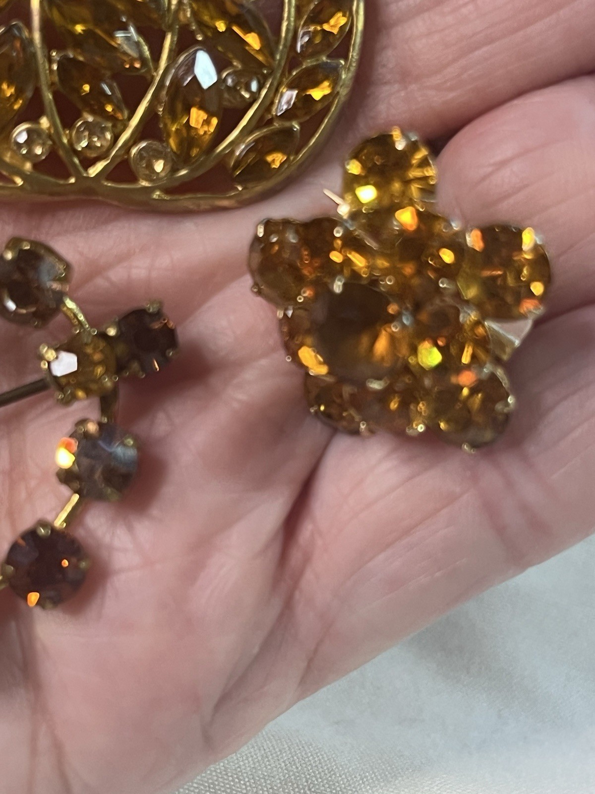 Brooch Pin Lot Rhinestones Amber Gold Brown Fall Colors Lot Of 3 Pumpkin Autumn